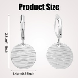 Disc Dangle Earrings for Women, Circle Disc Coin Geometric Flat Hammered Pattern Dangling Drop Pendant, Round Coin Leverback Earring for Women Fashion Jewelry Gift Accessories