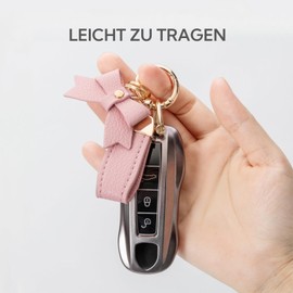 LARENNT PU Leather Keyring with Bow - Key Ring Car Keychain Organiser Bag Charms Keychain - Cute Bag Pendant Women for Purses, Backpacks, Handbags, D - Pink