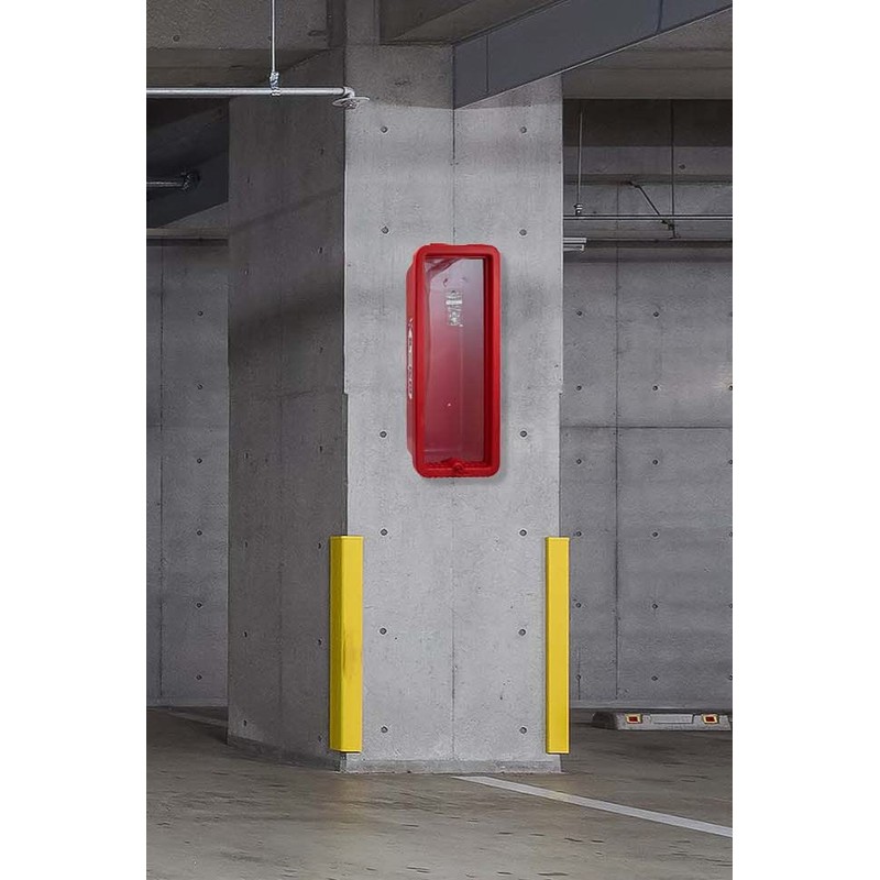 Red Surface-Mounted Fire Extinguisher Cabinet with Pull-Panel for 10 lb.