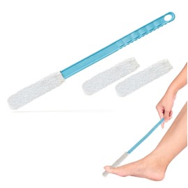 Burlingham's Toe and Foot Towel Brush with Reusable Drying Covers Long 17” Handle for Cleaning Between Toes, Soft Skin Exfoliation,for Seniors, Adults, Kids (Toe Towel Brush + 3 Covers)