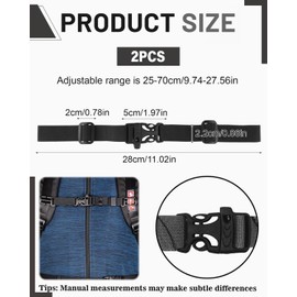 JUKOTA Pack of 2 Adjustable Chest Strap Backpack, Backpack Straps with Buckle and Whistle, Non-Slip Durable Backpack Straps for Adults, Children, School Backpack, Outdoor Travel (Black)