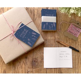 25 Gift Tags Merry Christmas! Blue Pink, Original Mini Christmas Cards for Christmas Gifts Labelling, Exclusive Individually Playful, A7 Recycled Paper Folding Cards