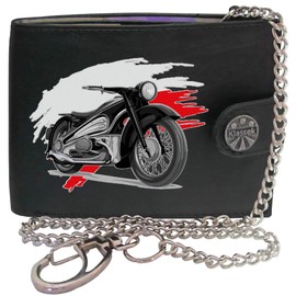 Biker Classic Vintage Motorbike Motorcycle Poland Flag Mens Chain Wallet Gift Box KLASSEK Brand Real Black Leather RFID Blocking with Coin Pocket