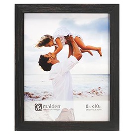 Malden International Designs 8x10 Black Distressed Linear Picture Frame
