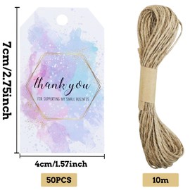 Gift Tags with String, 50 Pieces Paper Gift Tags, Thank You Present Labels Gift Tags for Decoration Birthday Wedding Baby Shower Graduation etc, 7 x 4cm