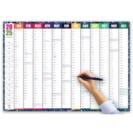 2025 Wall Planner A2 Laminated - Full Year Wall Planner 2025 UK - Wall Calendar 2025 with mount stickers for academic, office, home and school by (42 x 59.4 cm) - A2 size.