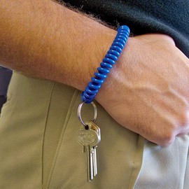 Lucky Line 2” Spiral Wrist Coil with Steel Key Ring, Flexible Wrist Band Key Chain Bracelet, Stretches to 12”, Blue, 1 PK (410351)
