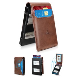 dwnkove Tactical Wallet for Men, Slim Pop Up Card Holder for 10-12 Cards, RFID Blocking Bifold Minimalist Smart Wallet, Credit Card Holder with ID Window & Cash Strap, Compact Front Pocket Wallets