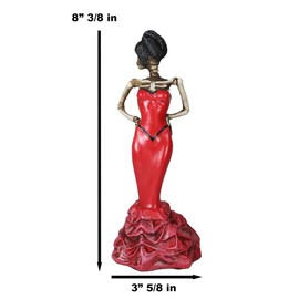 Ebros Day of The Dead Rose Diva Lady in Red Ballroom Gown Skeleton Statue 8.5" Tall Selfie Posing Sugar Skull DOD Dancer Figurine Viva De Calacas Danza De DAMA Gothic Macabre Collectible Sculpture