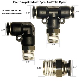 15 Pcs Push to Connect Fittings 1/4 Inch Tube OD x 1/4 Inch NPT Pneumatic Male Thread Straight Elbow Combination Push Quick Release Connectors Connect Air Line Fittings Plumbing Fittings