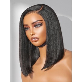 LUVME HAIR Bob Wig 100% Human Hair Wigs Glueless Lace Front 12 Inches 200% Density Yaki Straight Bob, Pre Cut Plucked Hd Lace Short Wig Wear And Go Natural Color Straight Bleached Knots Side Part Wigs