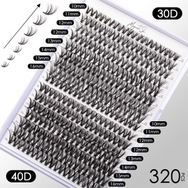 DIY Lash Extension Kit 320PCS Cluster Lashes C/D Curl Lash Clusters with Lash Bond and Seal, Lash Applicator and Remover DIY at Home for 10-16mm Individual Eyelash Extension Kit-（30D+40D-0.07D-KIT）