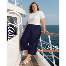 Neer 3 Pack Women Plus Size Capris Cotton Wide Leg Cropped Pants Casual Elastic Waist Loose Fit Lounge Sweatpants with Pocket(Black, Fuchsia, Navy Blue,XX-Large)