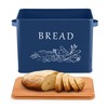 LIANYU Navy Blue Bread Box with Bamboo Cutting Board Lid,
