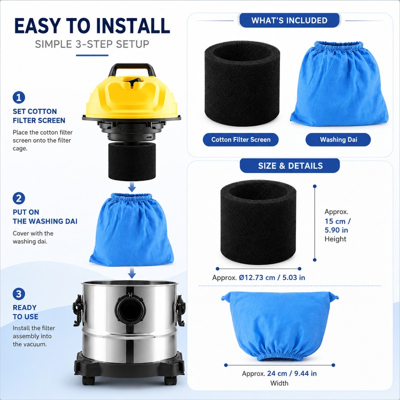 2 Pcs Wet Dry Vacuum Filter Set for Replacement –