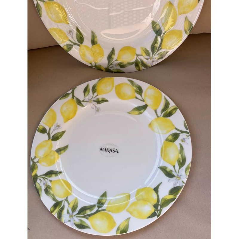 Mikasa Set of 2 Yellow/White Mikasa China LEMONS 11” Dinner