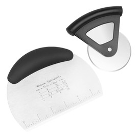 Dough Scraper with Handle and Graduated Stainless Steel Dough Scraper + Pizza Cutter, for Cutting Pizza, Pastry, Bread, Baking and Spreading