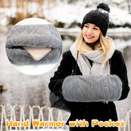 SwirlColor Handmuff, Faux Fur Hand Muff Strap Pocket Design Hand Warmer for Women - Grey Ripple
