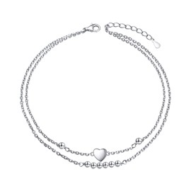 DAOCHONG Ankle Bracelets for Women 925 Sterling Silver Adjustable Layered Anklet Bead Heart Charm Foot Bracelet Anklets for Women Ladies 9+1 inch