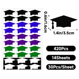 Anwyll Graduation Cap Stickers 2025 - Graduation Hat Stickers Self-Adhesive Graduations Envelope Seal Sticker 420Pcs Congrats Grad Cap Sticker Class of 2025 for Senior College Grad Party Favor(5Color)