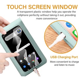 Tuxiwei Clear Touch Screen Crossbody Bag Purse Wallet Case For BLU F5 2024 6.6" [Long Lanyard Strap], Women Cash Purse Floral Pattern PU Leather Crossbody Bag Long Shoulder Handbag With Wristlet, Mint