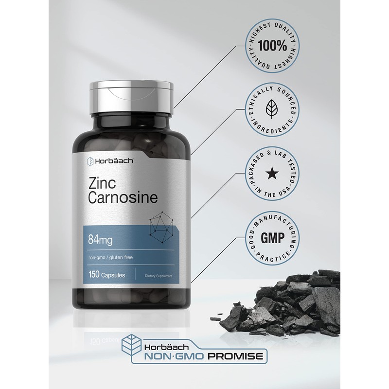 Horbäach Zinc Carnosine Supplement | 84mg per Capsule | 150