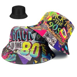 TUONYIS 2 Pcs Funny Fishing Hats Bucket Hat, Retro 80s 90s Unisex Reversible Beach Sun Hats,Double Side Wear Outdoor Cap for Hip hop Party Summer Travel Holidays (UK, Alpha, One Size, Multicolor)
