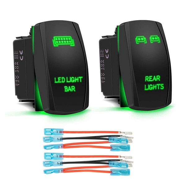 Green LED Light Bar + Rear Lights Toggle Rocker Switches