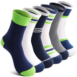 Welwoos Kids Boys Socks Athletic Sport Crew Cotton Breathable Soft Gift Socks 6 Pairs Stocking Stuffers (Splice/Green/White,5-8Y)