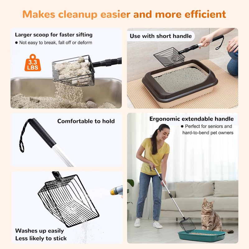 PETOCAT Metal Cat Litter Scoop with Holder, 43" Extendable Long