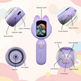 Microscope Children's Mini Pocket Handheld Portable 2 Inch Screen 8 LED Lights Birthday Gift (Purple)