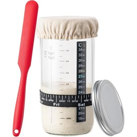 32oz Large Capacity Sourdough Starter Jar Kit with Bakeware Utensils, Glass Fermentation Jars, Aluminum Bread Baking Accessories, and Instruction Book for Bread Making Tin - Size: 32oz-1pcs
