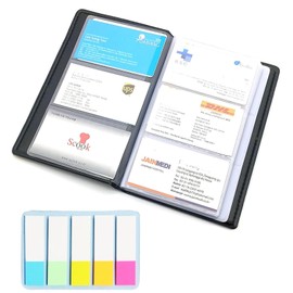 YOUNIEYO Business Card Holder, Business Card Holder, Wallet, PU Leather, 180 Business Cards with Coloured Index Tabs, Plastic Insert, Storage for Credit Cards, IDs and Contacts, Black