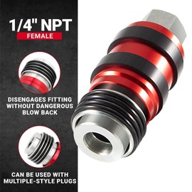 CTcar 5-in-1 Universal Safety Air Coupling | 1/4" MNPT Quick Coupling for Automotive (T), Industrial (M), European/High Flow (V), ARO (A) and Lincoln (L) Connectors | 200 PSI (13.8 bar)