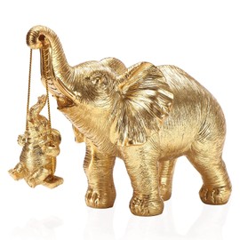 Irayin Elephant Decoration, Elephant Statue Figure, Mum Gift, Elephant Sculpture Brings Happiness, Health and Power, Decoration for Living Room, Office, Bookcase, Bedroom - Gold