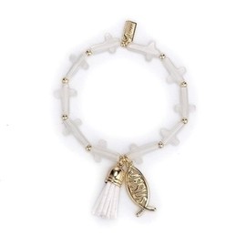 Roman Gold Tassel Fish Bracelet Carded 6 Inches Stretch Semi Precious Gemstones Sp Metal Communion Jewelry with Rosaries Loose Beads