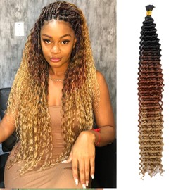 XGY Hair Braiding Hair for Boho Braids 120g Deep Wave Bulk Synthetic Braiding Knotless 3 Tone Color 30 Inch Water Wave Bundles Hair Extensions 2 Bundles for Women (T1b/30/27, 30 Inch)
