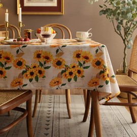 Joyfol Day Sunflower Tablecloth,Orange Floral Table Cloth for Square Tables,Waterproof Resistant Durable Flower Table Cover for Kitchen Dining Room (54 X 54 INCH)