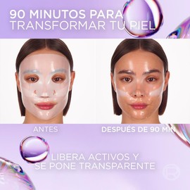 L'Oréal Paris Revitalift Ácido Hialurónico, Glass Skin Mascarilla de Hidrogel con Centella Asiática, Efecto glow en 90 Minutos, Hidratación Profunda y luminosidad, Todo Tipo de Piel, 1 pza.