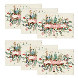 Artoid Mode Nutcracker Floral Holly Christmas Placemats Set of 6, 12x18 Inch Seasonal Winter Table Mats for Party Kitchen Dining Decoration