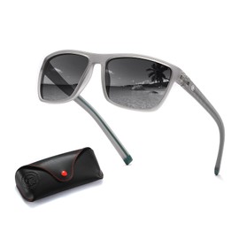 TACLOFT Men's Polarized Sunglasses UV400 Protection - Unbreakable TR90 Frame, Fishing & Driving Sport Shades, Grey Frame/Grey Lens