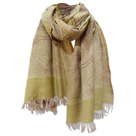 Sequin Cut Work Merino Wool Shawl Wrap Stole Scarf Throw Gold Mustard Khaki