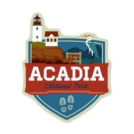 Lantern Press Sticker Acadia National Park, Maine, Heron and Lighthouse, Die Cut Vinyl, (Waterproof Decal for Cars, Water Bottles, Laptops, Coolers), Small