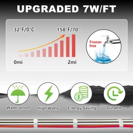 MAXKOSKO 7 Feet Pipe Heat Cable for Water Pipe Freeze Protection, Heat Tape with Thermostat for Metal and Plastic Home Supply Pipes, Electric Pipe Heating Trace System 120 V