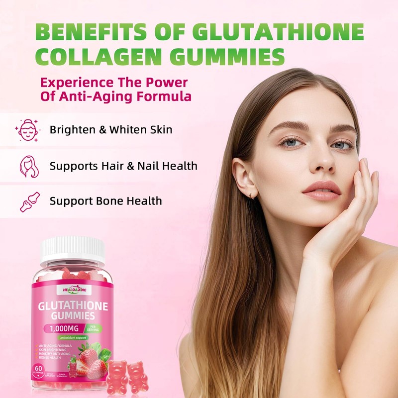 HEALOADING Glutathione Supplement Collagen Gummies: L-Glutamine Contains Marine Collagen Vitamins