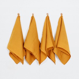 100% Linen Tea Towels - 14 x 28 Inch Pure French Linen Kitchen Dish and Hand Towels (Set of 4) (Yellow)