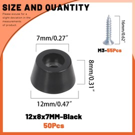 Tanstic 50Pcs Cutting Board Feet Non Slip Rubber Feet Black Rubber Feet Small Rubber Feet with Screws and Screwdriver for Appliances, Furniture