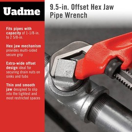 Uadme Offset Pipe Wrench, 9.5 inch Plumbing Hand Tools, Plumbers Spanner, Rigid Pipe Wrenches, Eagle Beaks Wrench, with Adjustable Pipe Grips, for Gripping Hexagonal or Square Nuts