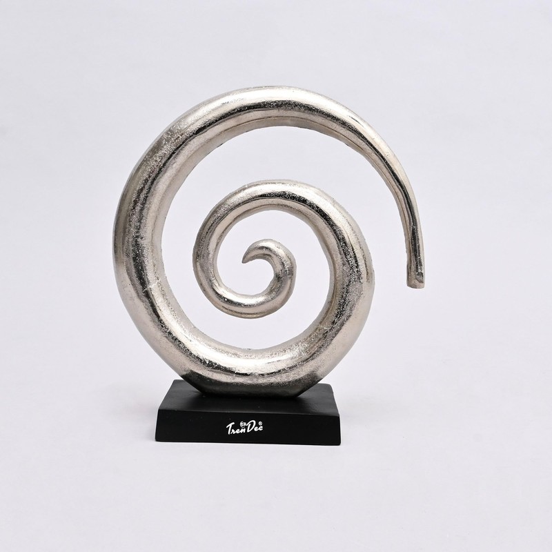 ROCKRAIN Aluminum Swirl Abstract Sculptures: Set of 2 Modern Nickel