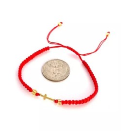 Red String Bracelet with Gold Plated Cross Adjustable Protection Pulsera Roja